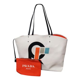 Prada White Printed Canapa Tote Bag Size L