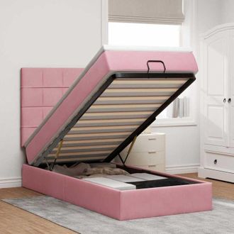 vidaXL Estructura Cama Otomana Con Colchones Terciopelo Rosa 90x190cm Vidaxl