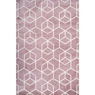 Jonathan Y Designs Tumbling Blocks Modern Geometric Area Rug in Rose/white at Nordstrom, Size 2Ft 0In X 8Ft 0In