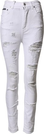 Dolce & Gabbana Womens White Distressed High Waist Denim Jeans Co+02 Clothing