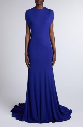 Tom Ford Impossible Backless Crepe Jersey Gown with Train in Clematis Blue at Nordstrom, Size 8 Us