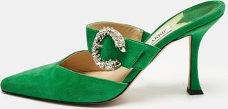 Jimmy Choo London Green Suede Crystal Embellished Marta Mules