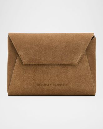 Brunello Cucinelli Suede Envelope Pochette Clutch Bag