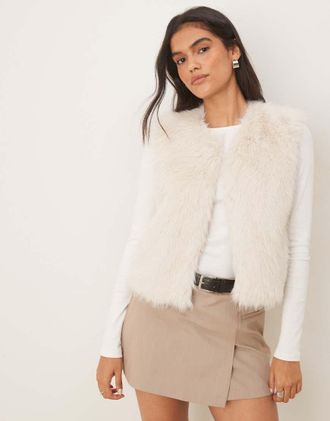 Jacqueline de Yong Gilet color crema in pelliccia sintetica-Bianco