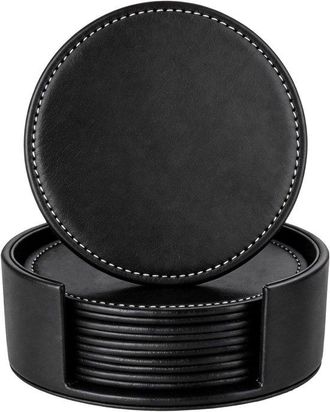 OEM 6 Posavasos Redondos Hechos A Mano - Impermeables, Antideslizantes Y Resistentes Al Calor - Para Mesa De Centro, Bar, Cocina Y Oficina - Negro