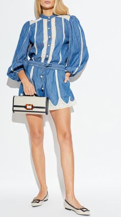 Zimmermann Denim Shorts With Lace Trim, Womens, Blue