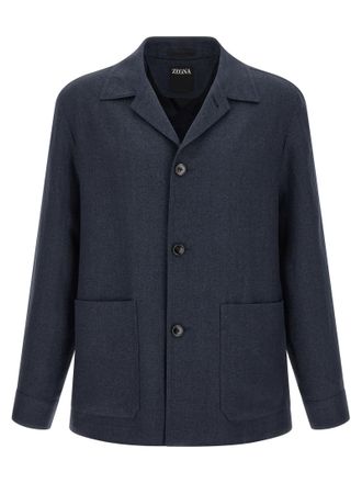 Ermenegildo Zegna Blue Linen Full-Length Mens Jacket