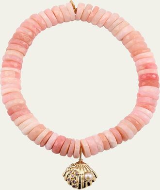 Sydney Evan 14K Gold Amethyst Pearl Clam Shell Charm Bracelet