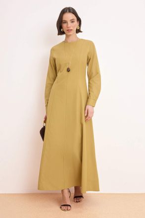 Trendyol Modest Dames Groen Effen Maxi Lang Skater Modest Jurken