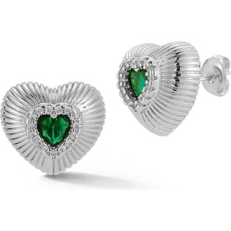 Sphera Milano Cubic Zirconia Puffy Heart Stud Earrings in Silver at Nordstrom Rack