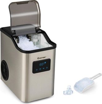 Costway Costway - Fabbricatore di Ghiaccio 24kg/24h, 2 Modi di Ricarica dellAcqua Autopulente e Finitura in Acciaio Inox, Macchina per Produzione di
