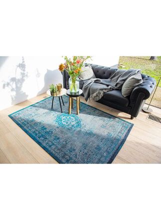 Louis De Poortere Dise&ntilde;o Medall&oacute;n - Alfombra Medall&oacute;n Del Mundo Desvanecido - Hecha En B&eacute;lgica - Acabado A Mano - Antideslizante Natural - 100% Algod&oacute;n - Gris Turquesa 