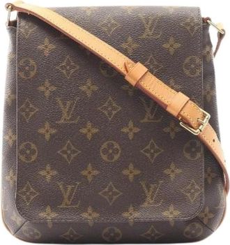 Louis Vuitton Pre-owned Musette Salsa Monogram PVC Gecoat Canvas Leren Schoudertas - Dames - Vintage Schoudertas - Bruin - ONE Size - Leer - Vintage