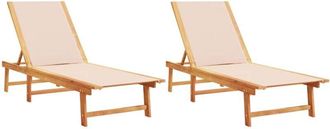 vidaXL Vidaxl - Sun Loungers 2 pcs Cream Solid Wood Acacia and Textilene