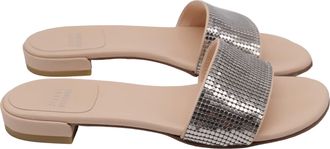 Stuart Weitzman Embellished Slide Flats in Silver Leather