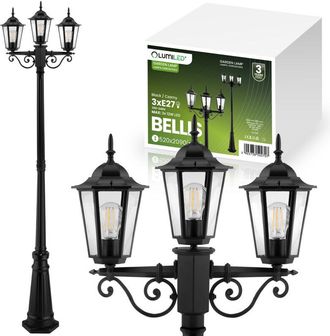 OEM L&aacute;mpara De Jard&iacute;n Exterior 3xe27, Farol De Poste De 2 M, Negra, Bellis Lumiled