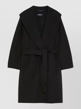 Max Mara belted long jacket shawl collar pockets