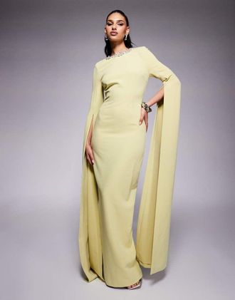 Lavish Alice maxi cape sleeve maxi dress in lime green