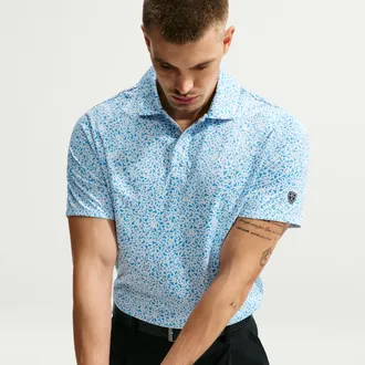Nike Mens Par Dri-FIT Microprint Birds Golf Polo in Blue | IO0732-487