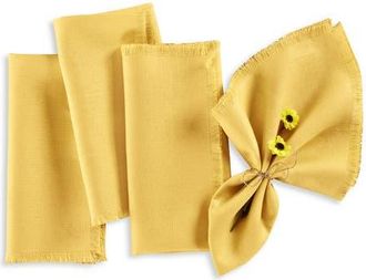 Solino Home Linen Dinner Napkins Set of 4, 20 x 20 Inch for Dining Table, Holiday and Everyday Table Decor - Fringe in Marigold Yellow at Nordstrom