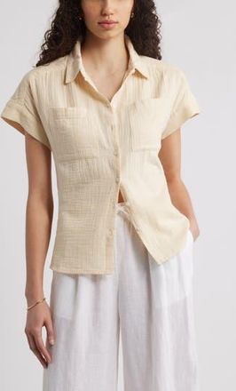 Caslon Cotton Gauze Button-Up Shirt in Beige Burnt at Nordstrom Rack, Size X-Small