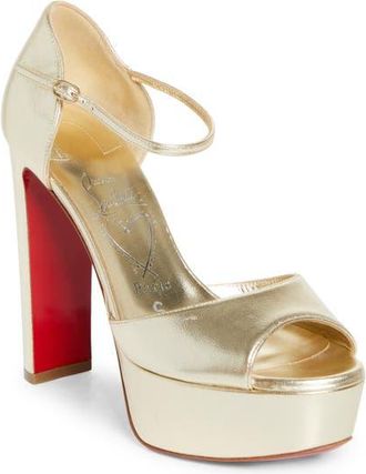 Christian Louboutin Sandaloo Metallic Peep Toe Platform Sandal in G306 Platine/lin Platine at Nordstrom, Size 11.5Us