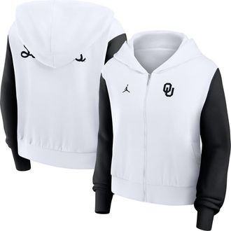 Jordan Brand Womens Jordan Brand White Oklahoma Sooners Cropped Athletic Prep Color Block Script Full-Zip Hoodie at Nordstrom, Size X-Large
