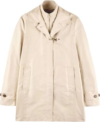 Fay Jassen, Dames, Beige, L, Polyester, Beige Jas met Haaksluiting