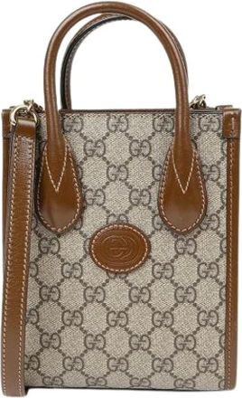 Gucci Pre-owned Tote Bags, female, Brown, Size: ONE SIZE Pre-owned Canvas Tote Bag