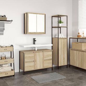 Berkfield Home 2 Piece Bathroom Furniture Set Sonoma Oak Engineered Wood in Beige