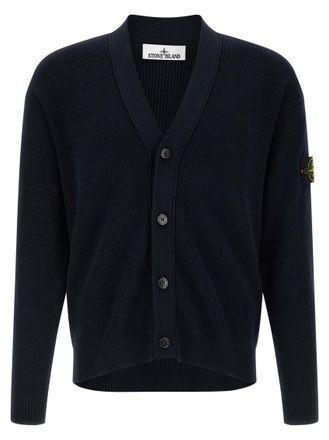 Stone Island Blue Knitted V Neck Cardigan