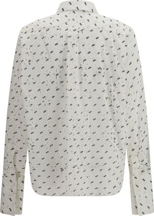 GCDS Womens Cotton Broderie Anglaise Shirt With All-Over Logo Embroidery Optic White-Black White/black