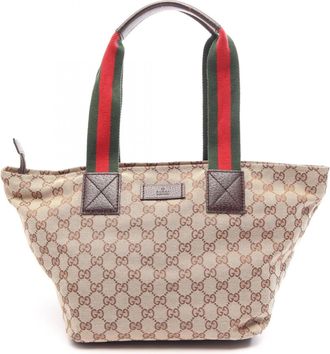 Gucci Beige Multi-Color Leather Canvas Handbag Tote Bag (Pre-Owned)