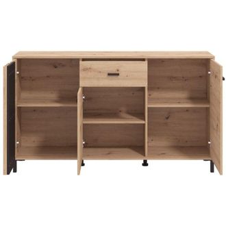 Dmora Credenza Guanzate, Madia un Cassetto, 3 Ripiani, Apertura Battente e Scorrevole, 157x40x90h cm Marrone Rovere Nodi