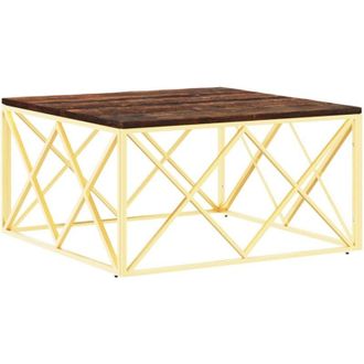 vidaXL Vidaxl - Tavolino Salotto Oro in Acciaio e Legno Massello di Recupero