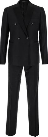 Emporio Armani Dubbele-breasted pak met piek revers - Heren - Business pakken - Zwart - L - Wol - Kostuums