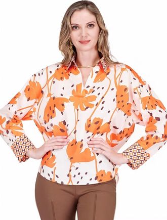 Jade Yoga Contrast Collar Blouse In Wild Ember