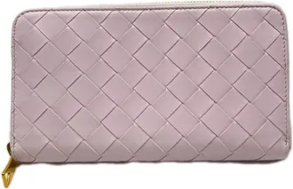 Bottega Veneta Intrecciato Pink Leather Long Wallet (Bi-Fold) (Pre-Owned)
