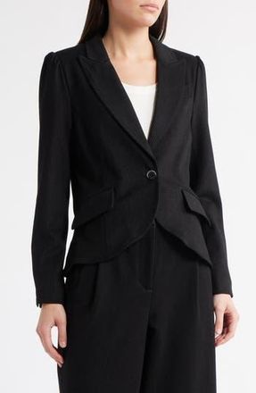 Wit & Wisdom Stripe Puff Shoulder Blazer in Black at Nordstrom Rack, Size X-Large