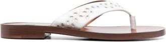 Chlo&eacute; Witte Bloemenborduurwerk Platte Sandalen - Dames - Slippers - Wit - 35 EU - Leer - Schoenen