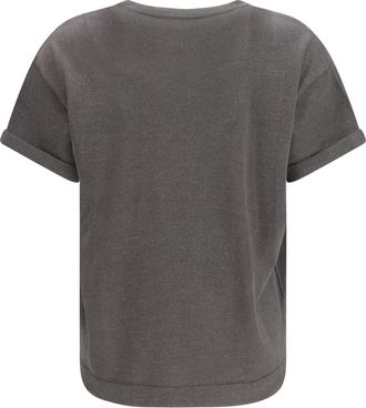 Brunello Cucinelli Womens Cashmere Glitter T-Shirt Piombo T-Shirts And Polos