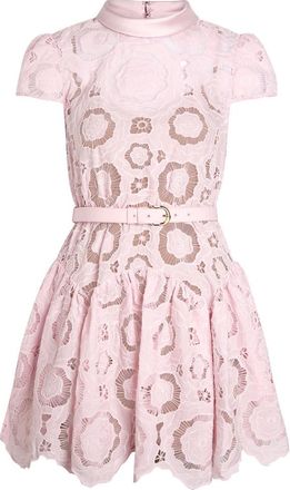 Self Portrait Belted Guipure Lace Mini Dress - Pink - 10 (UK10 / S)