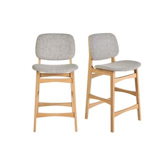 Miliboo Taburetes Escandinavos De Madera Clara Fresno Y Tejido Gris Claro H66 Cm (lote De 2) Soquette