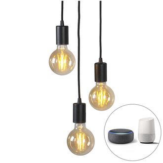 QAZQA Smart Industrial Pendant Light Black Incl. Wifi G95 3-Light - Facil