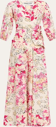 La Petite Robe Di Chiara Boni Floral-Print Side Ruffle Gown