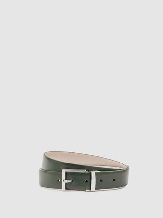 Reiss Forest Green & off White Reversible Leather Belt, 36