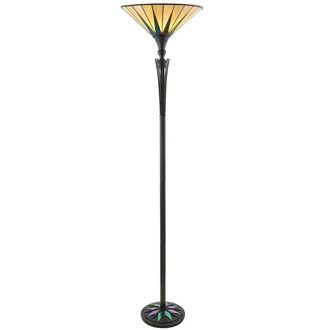 Loops 1.7m Tiffany Uplight Floor Lamp Black & Multi Colour Stained Glass Shade i00010