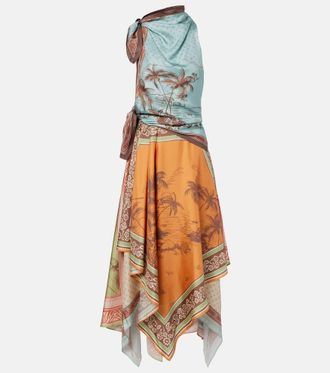 Alemais Al&eacute;mais Alberta scarf-detail silk twill midi dress