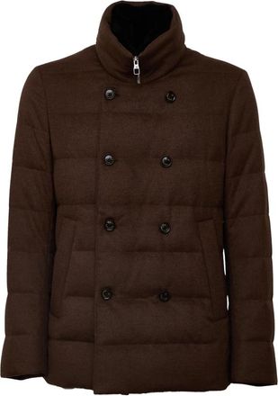 Montecore Dubbele-Rij Jas met Hoge Kraag - Heren - Mantel - Bruin - 2XL - Leer - Jassen