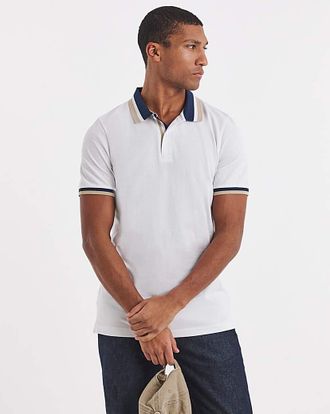 Jacamo Tipped Pique Polo Long- White